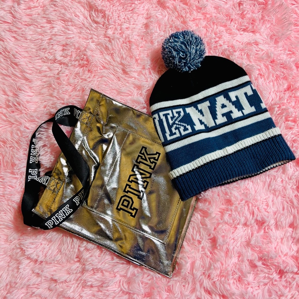 PINK Metallic Small tote with Beanie